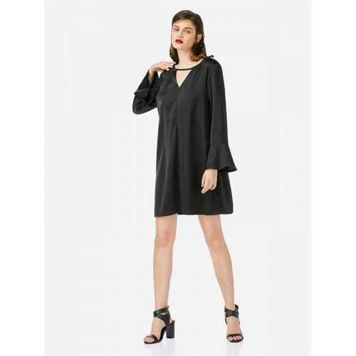 ZAN.STYLE Bell Sleeve Shirt Dress - Black L