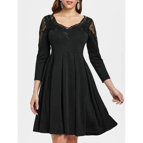 Mesh Insert High Waist Dress - Black S