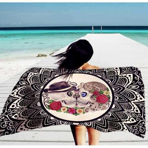 Sugar Skull Beach Towel White